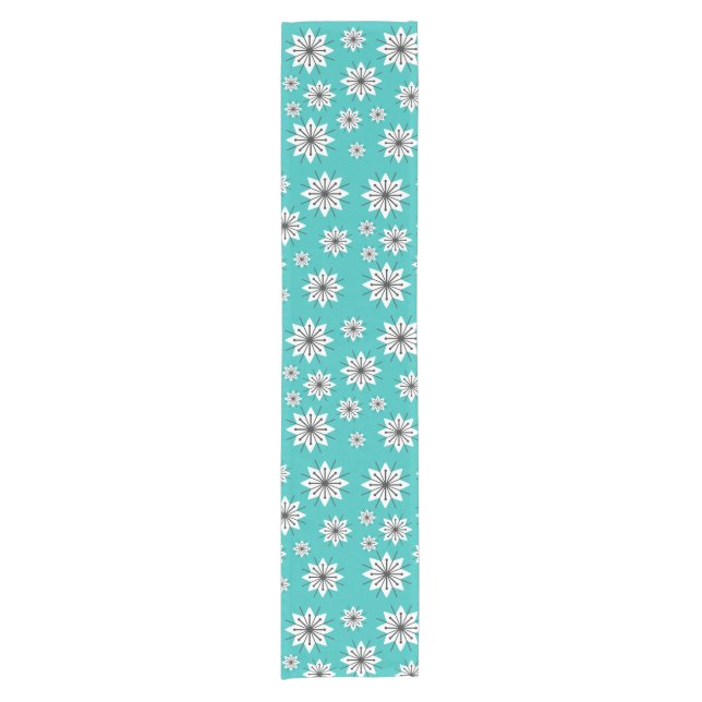 Mid Century Modern Snowflakes Turquoise Short Table Runner (Front)
