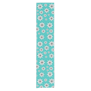 Mid Century Modern Snowflakes Turquoise Short Table Runner