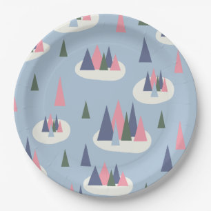 Mid-century Modern Snowy Trees Paper Plate