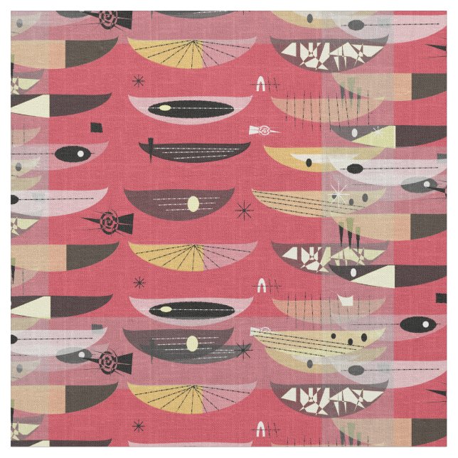 Mid-Century Modern Space Age Abstract Red Black Fabric (Close Up)