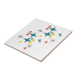 Mid Century Modern Space Age Diamonds Starbursts Ceramic Tile