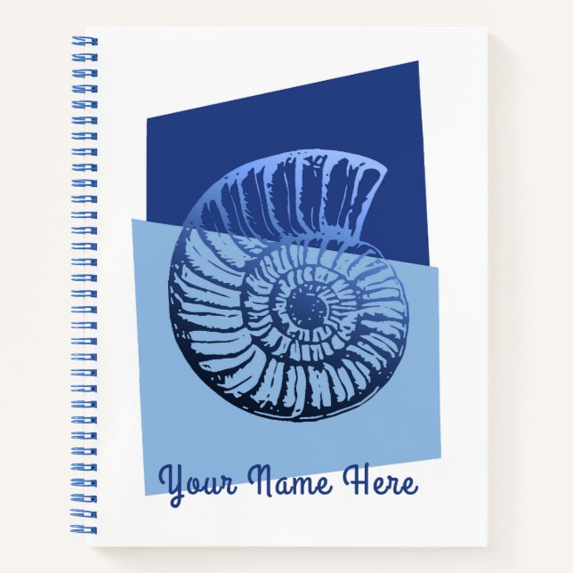 Mid-Century Modern Spiral Shell Ocean Blue Journal (Front)