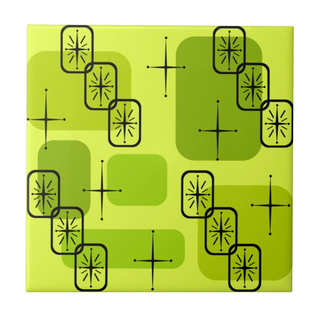 Mid Century Modern Sputnik Chartreuse Ceramic Tile (Front)