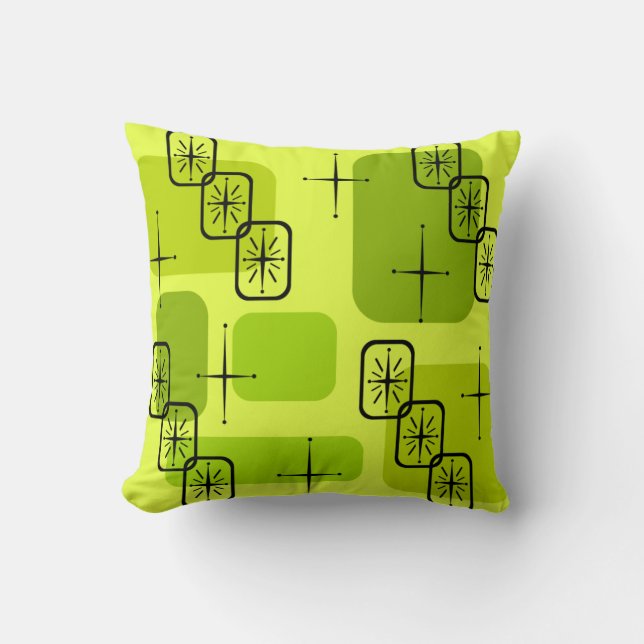Mid Century Modern Sputnik Chartreuse Cushion (Front)