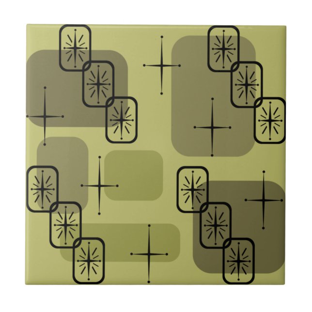 Mid Century Modern Sputnik Olive Ceramic Tile (Front)