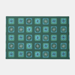Mid Century Modern Sputnik Squares Teal Doormat