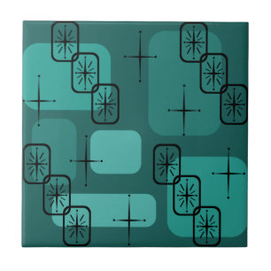 Mid Century Modern Sputnik Teal Ceramic Tile