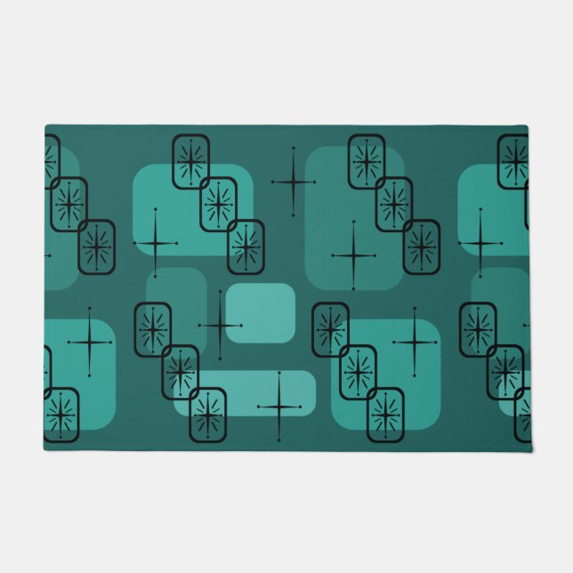 Mid Century Modern Sputnik Teal Doormat (Front)