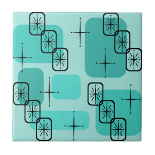 Mid Century Modern Sputnik Turquoise Ceramic Tile