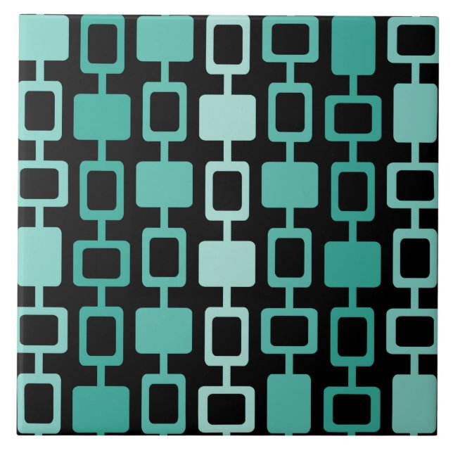 Mid Century Modern Square Columns Black Aquamarine Ceramic Tile (Front)