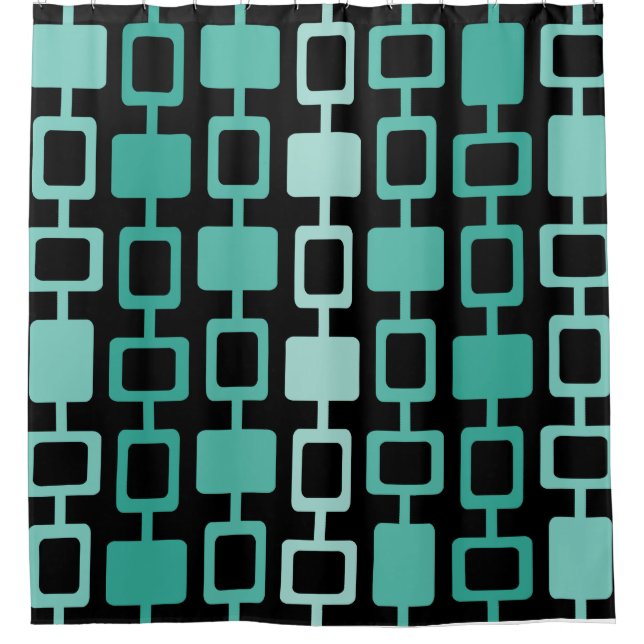Mid Century Modern Square Columns Black Aquamarine Shower Curtain (Front)