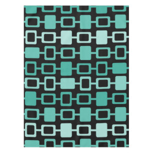 Mid Century Modern Square Columns Black Aquamarine Tablecloth
