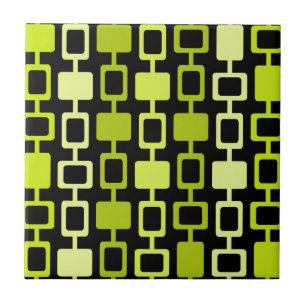 Mid Century Modern Square Columns Black Chartreuse Ceramic Tile