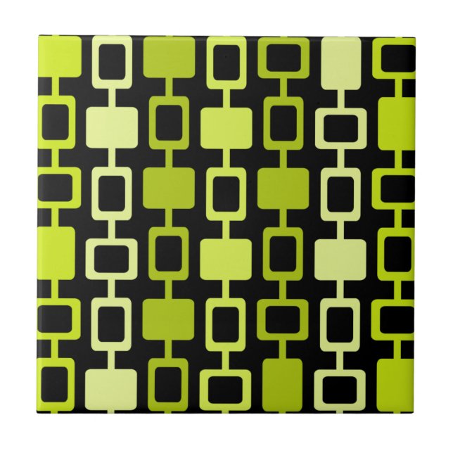 Mid Century Modern Square Columns Black Chartreuse Ceramic Tile (Front)