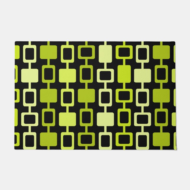 Mid Century Modern Square Columns Black Chartreuse Doormat (Front)