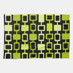 Mid Century Modern Square Columns Black Chartreuse Tea Towel