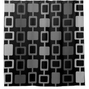 Mid Century Modern Square Columns Black Grey Shower Curtain