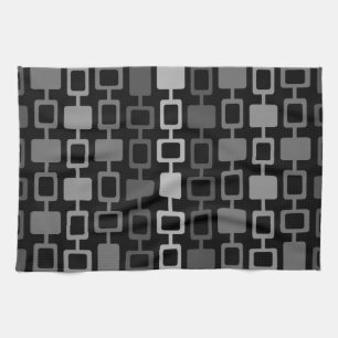 Mid Century Modern Square Columns Black Grey Tea Towel
