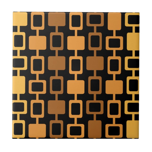 Mid Century Modern Square Columns Black Orange Ceramic Tile (Front)