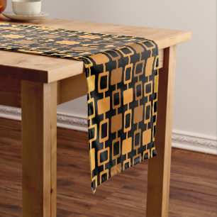 Mid Century Modern Square Columns Black Orange Short Table Runner