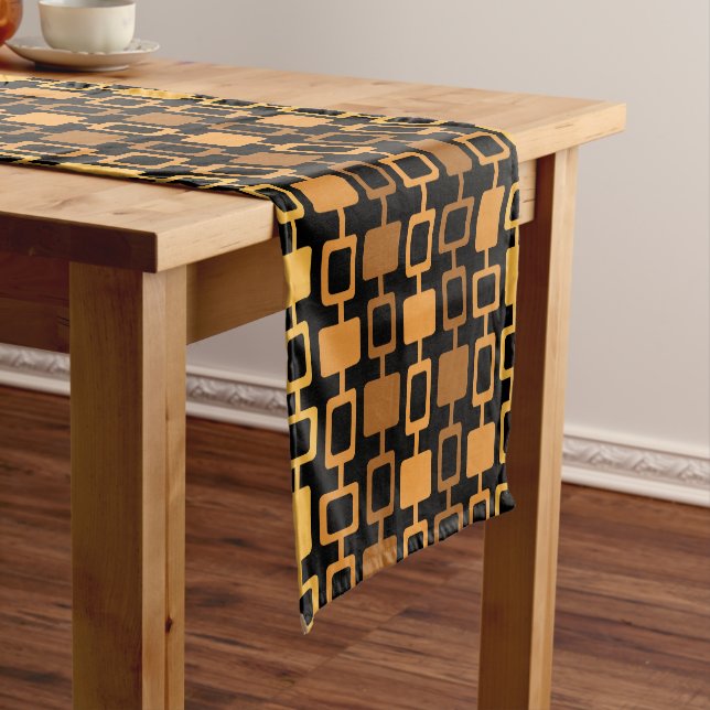Mid Century Modern Square Columns Black Orange Short Table Runner (In Situ)