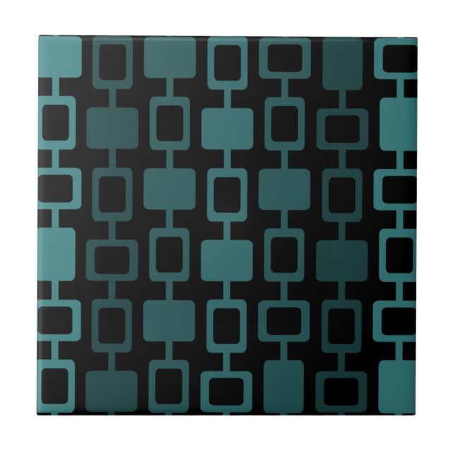 Mid Century Modern Square Columns Black Teal Ceramic Tile (Front)