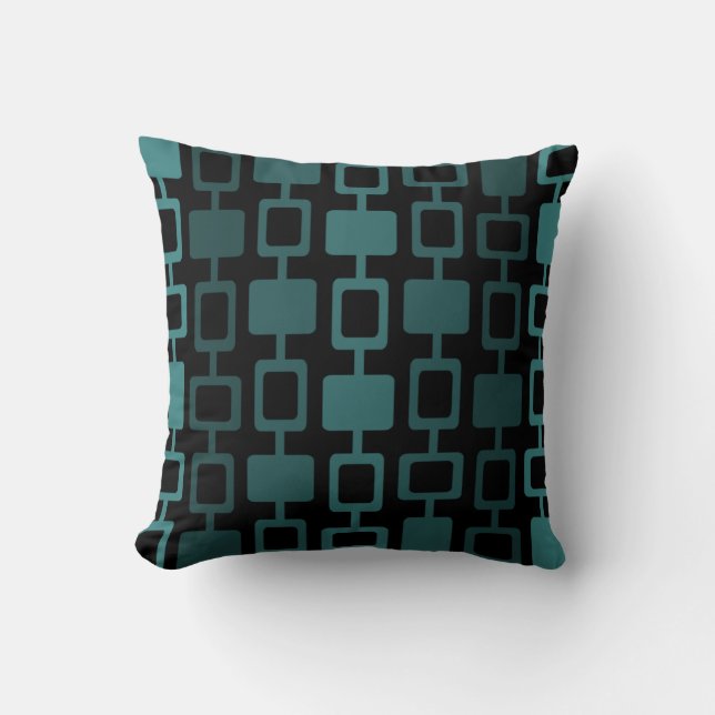 Mid Century Modern Square Columns Black Teal Cushion (Front)