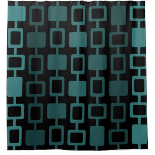 Mid Century Modern Square Columns Black Teal Shower Curtain