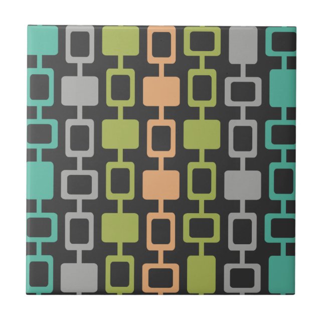 Mid Century Modern Square Columns Charcoal Ceramic Tile (Front)