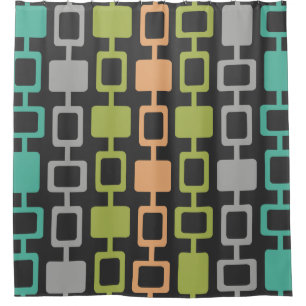 Mid Century Modern Square Columns Charcoal Shower Curtain