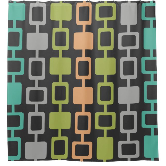 Mid Century Modern Square Columns Charcoal Shower Curtain (Front)