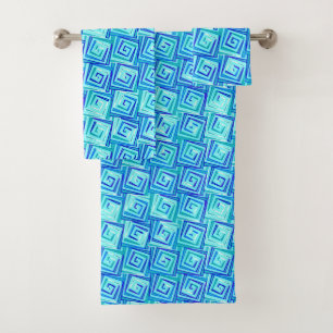 Mid-Century Modern Square Spirals, Aqua Multi Bath Towel Set