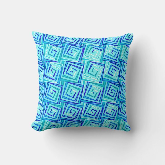 Mid-Century Modern square spirals - aqua multi Cushion (Front)