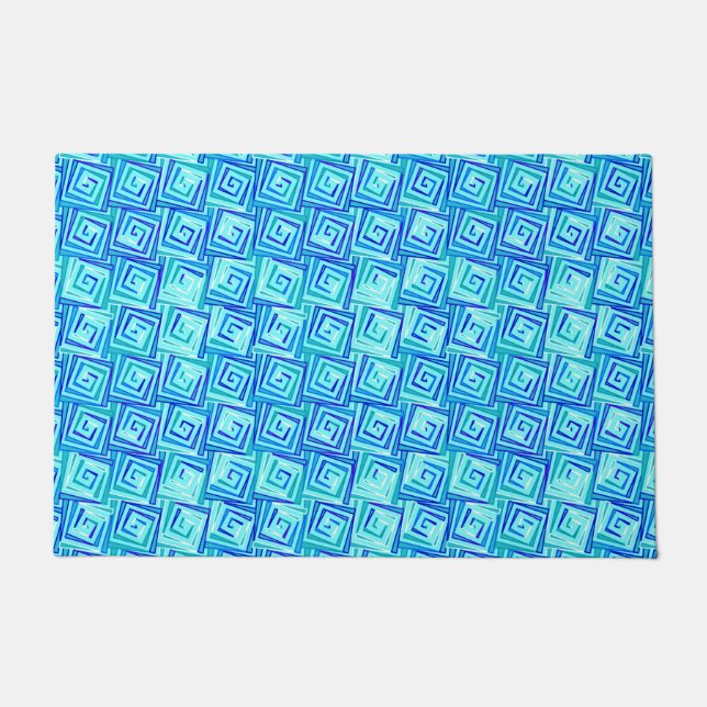 Mid-Century Modern square spirals - aqua multi Doormat (Front)
