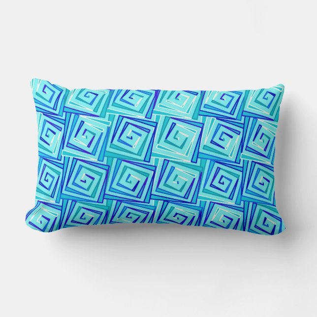Mid-Century Modern square spirals - aqua multi Lumbar Cushion (Front)