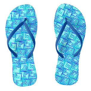 Mid-Century Modern square spirals - aqua multi Thongs