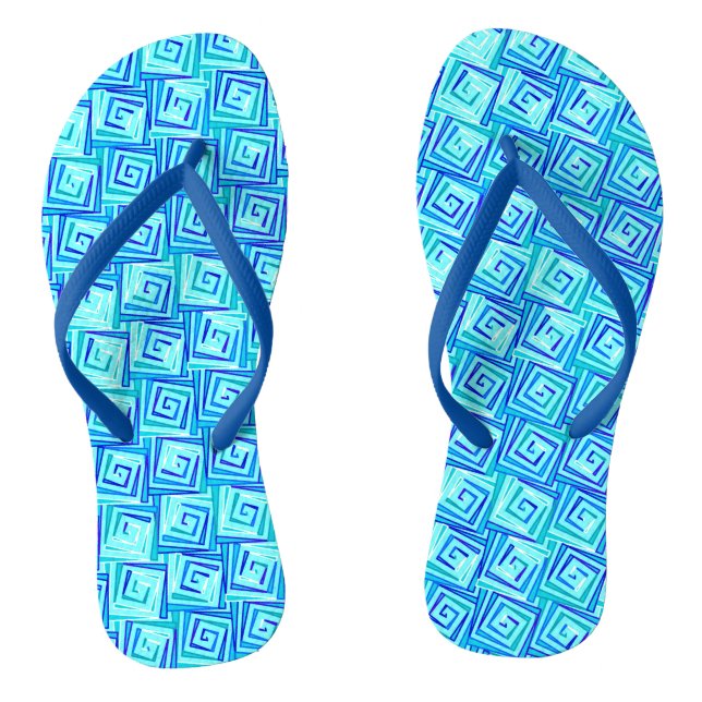 Mid-Century Modern square spirals - aqua multi Thongs (Footbed)