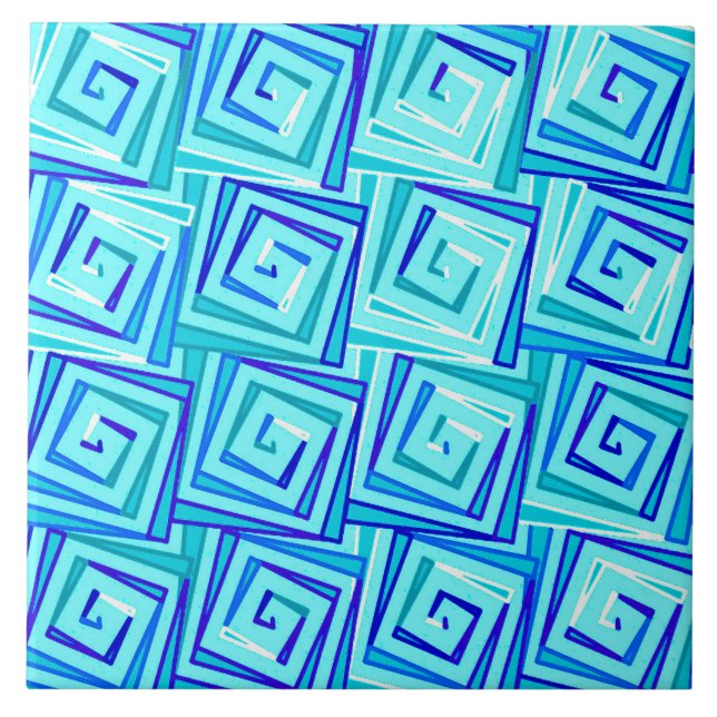 Mid-Century Modern square spirals - aqua multi Tile (Front)