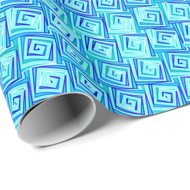 Mid-Century Modern square spirals - aqua multi Wrapping Paper (Roll Corner)