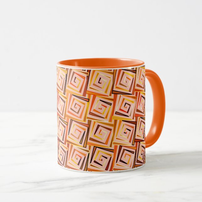 Mid-Century Modern square spirals - coral multi Mug (Front Right)