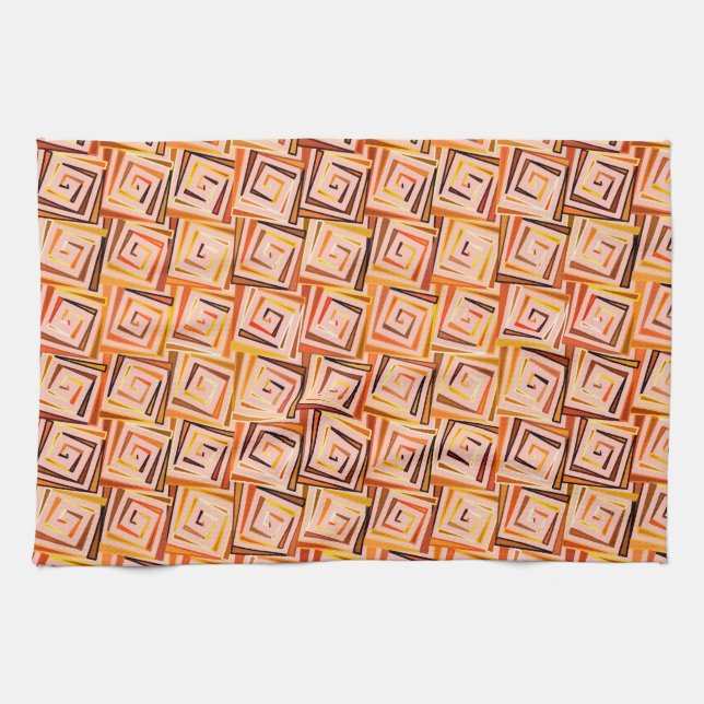 Mid-Century Modern square spirals - coral multi Tea Towel (Horizontal)