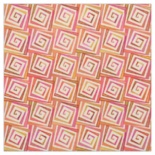 Mid-Century Modern square spirals - cream multi Fabric