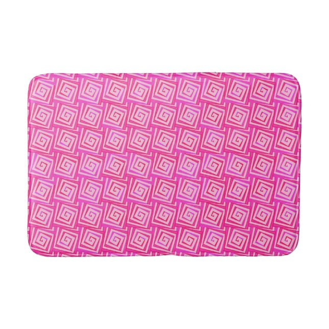 Mid-Century Modern Square Spirals, Fuchsia Pink Bath Mat (Front)