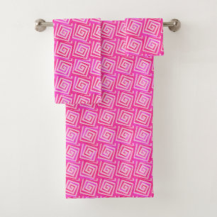 Mid-Century Modern Square Spirals, Fuchsia Pink Bath Towel Set