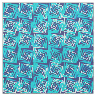 Mid-Century Modern Square Spirals, Navy and Aqua Fabric