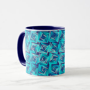 Mid-Century Modern Square Spirals, Navy and Aqua Mug