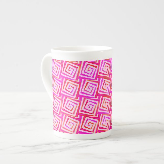 Mid-Century Modern square spirals - pink multi Bone China Mug (Front Left)