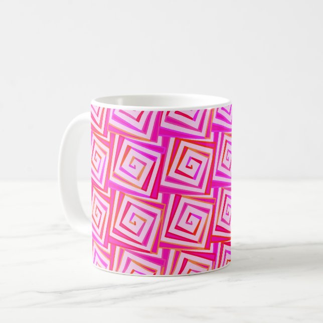 Mid-Century Modern square spirals - pink multi Coffee Mug (Front Left)