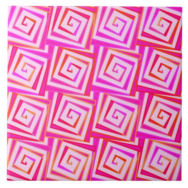 Mid-Century Modern square spirals - pink multi Tile (Front)