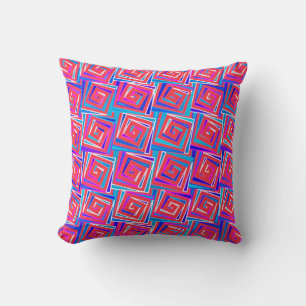 Mid-Century Modern square spirals - red multi Cushion